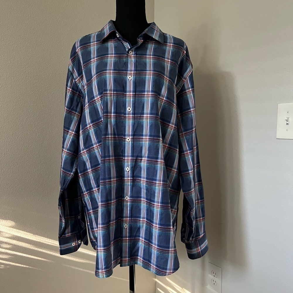 Bugatchi Classic Fit Plaid Blue Long Sleeve Shirt